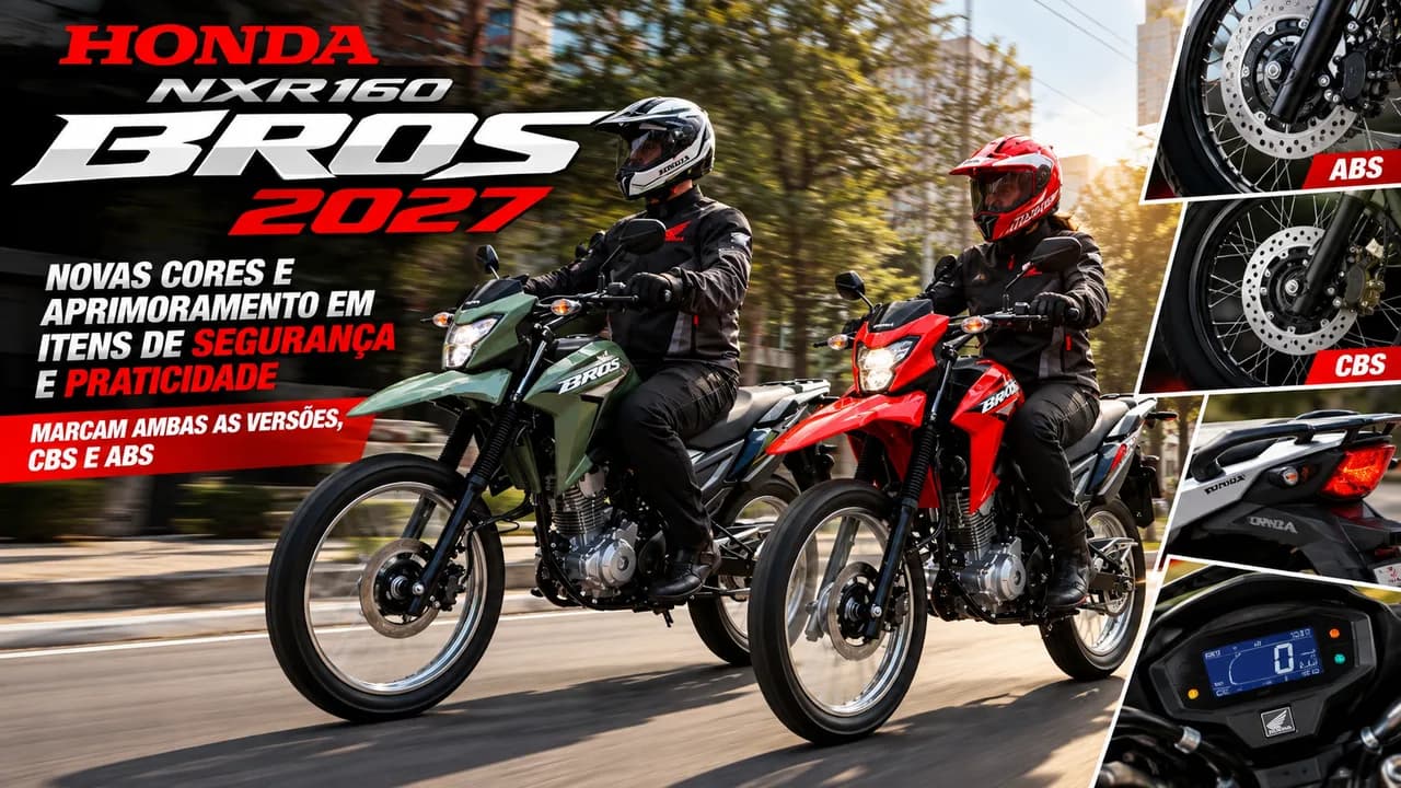 Honda NXR160 Bros 2027 nas novas cores Verde Explorer Green e Preto Black