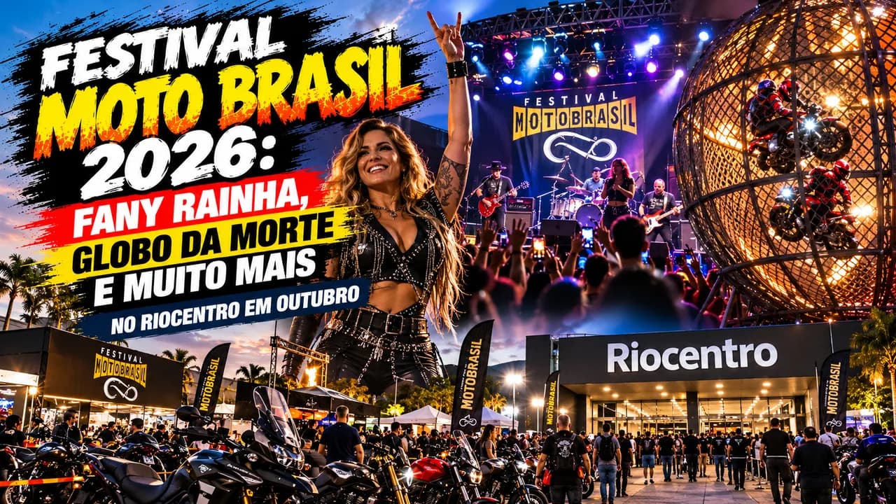 Fany Rainha em manobra de wheeling no Festival Moto Brasil 2026 no Riocentro