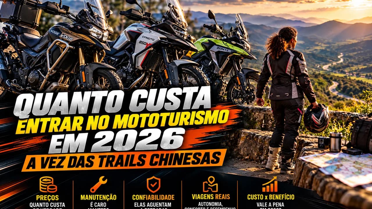 Duas motos trail adventure lado a lado em estrada de terra no cerrado brasileiro ao por do sol
