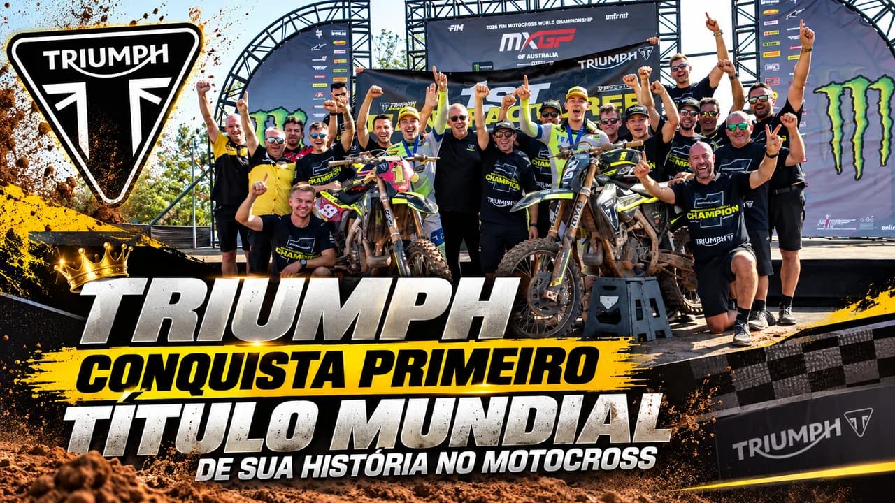 Guillem Farres comemora o título mundial da FIM MX2 2026 pela Triumph Factory Racing
