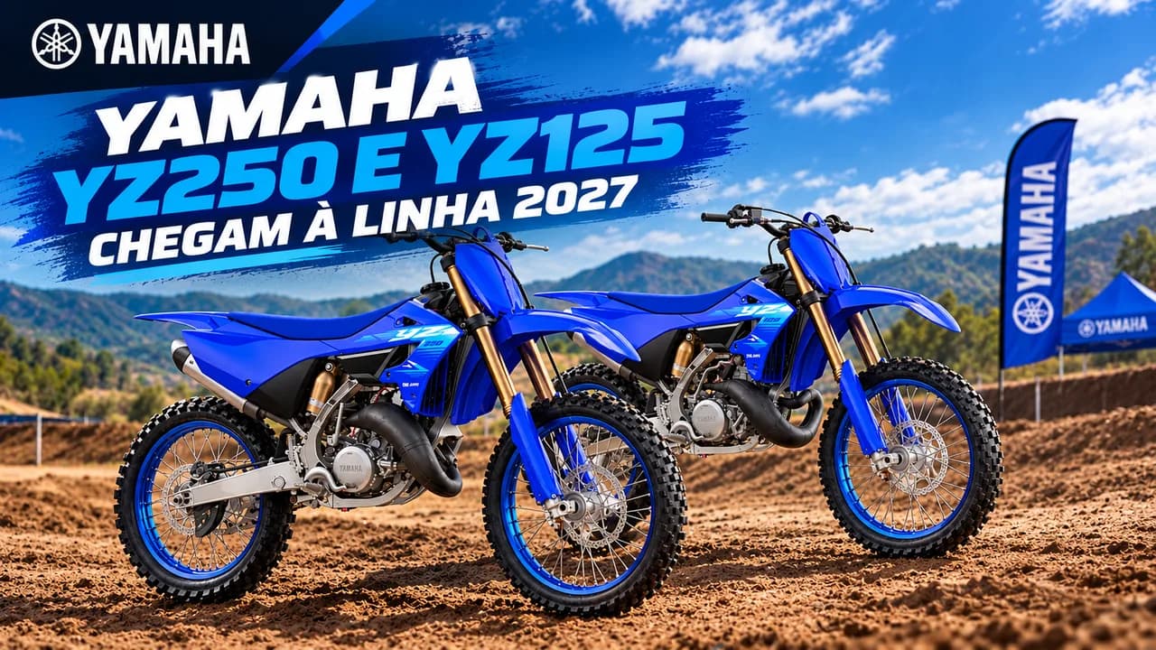 Yamaha YZ250 e YZ125 2027 lado a lado na cor Icon Blue com novos grafismos
