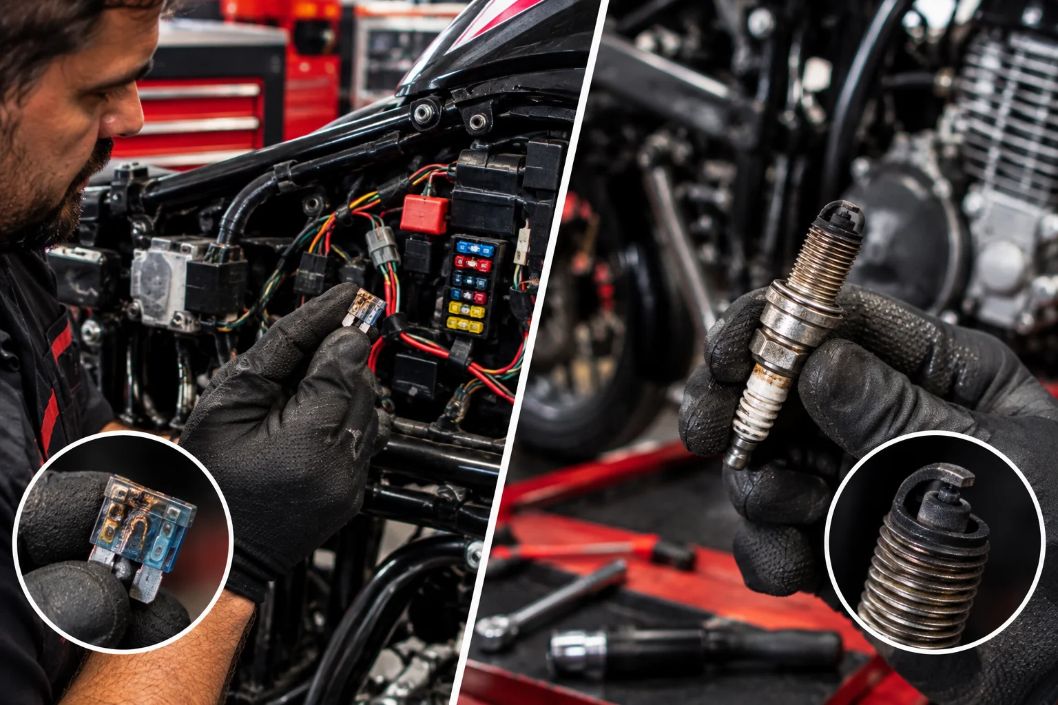 Manutenção eletrica e reparo de vela da moto
