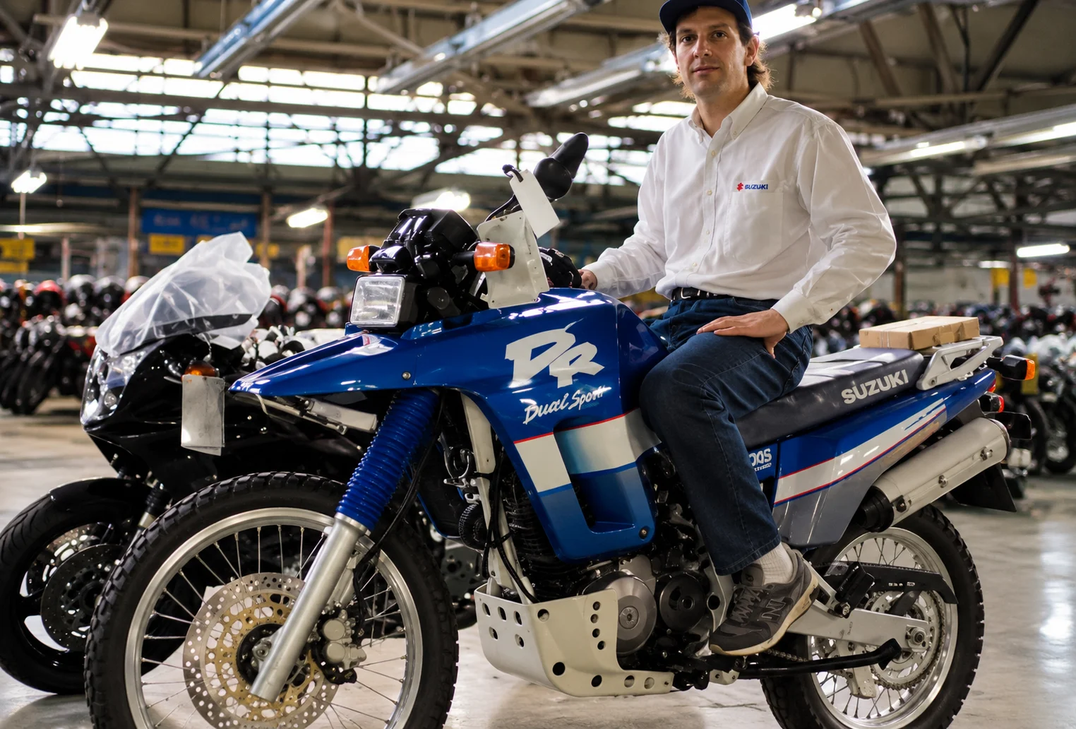 João Toledo ao lado da Suzuki DR 800, um dos primeiros modelos Suzuki montados no Brasil