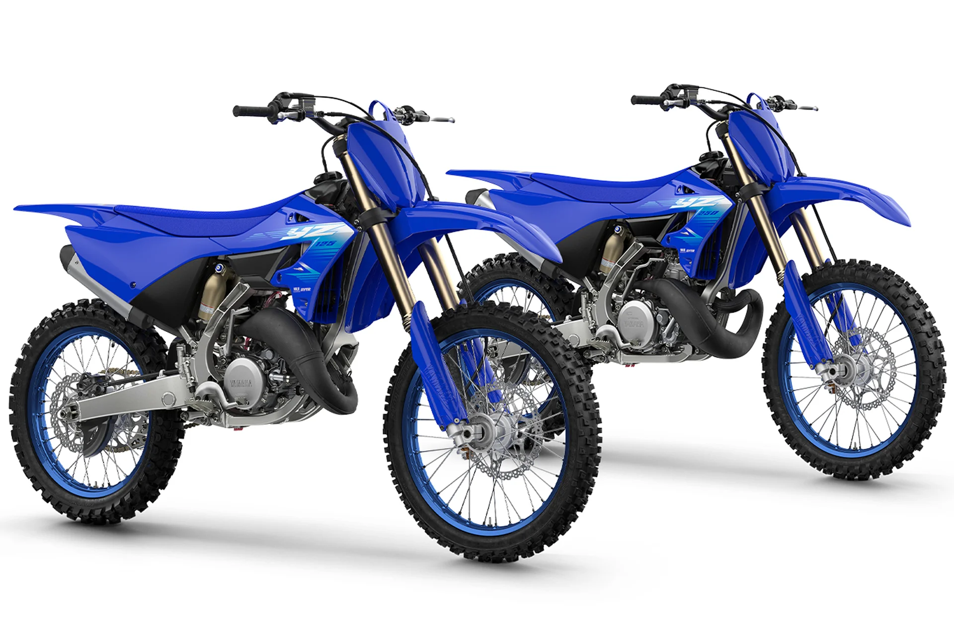 Yamaha YZ250 e YZ125 2027 lado a lado na cor Icon Blue