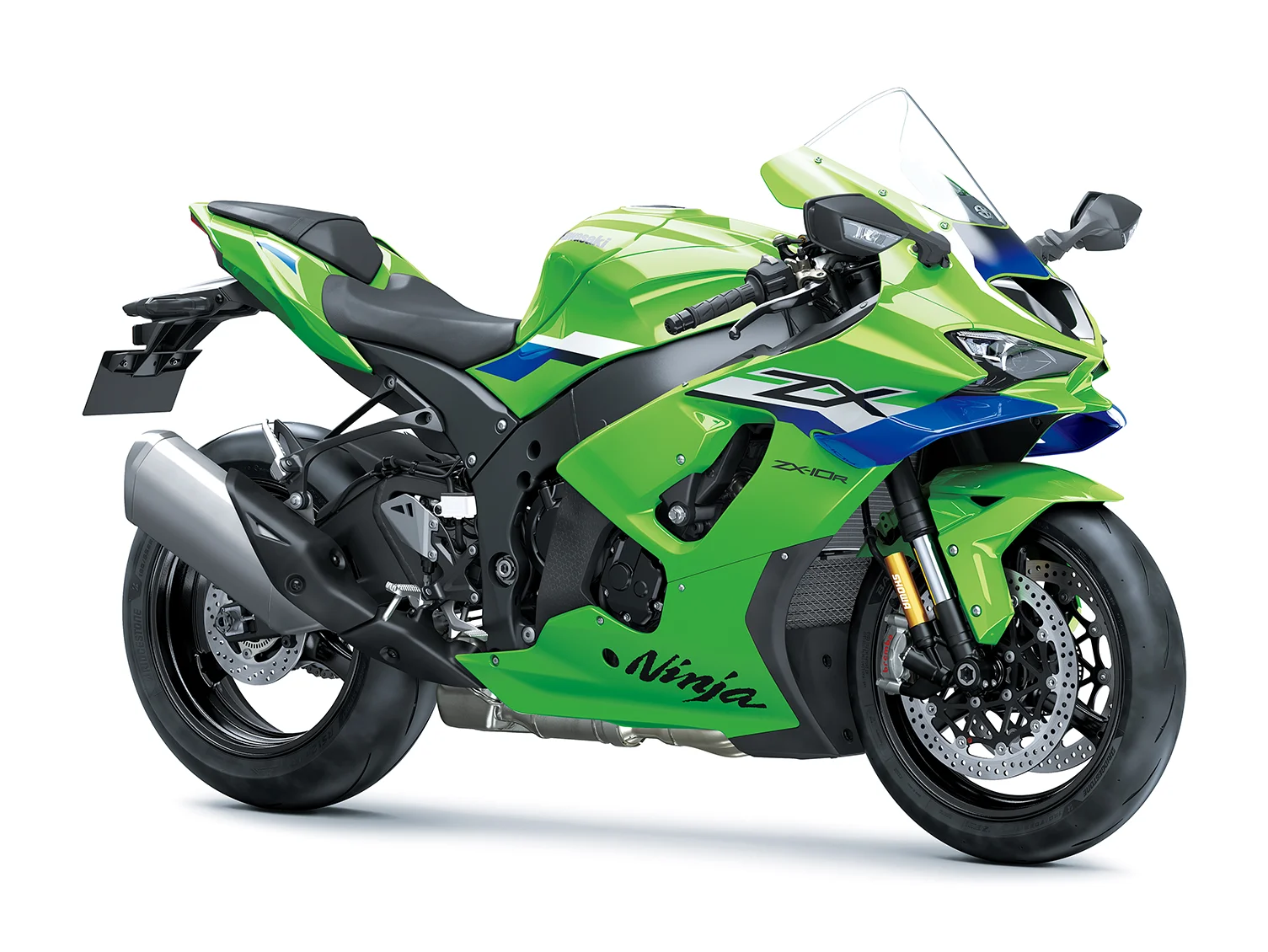 Kawasaki Ninja ZX-10R 2027 em vista lateral com asas aerodinâmicas